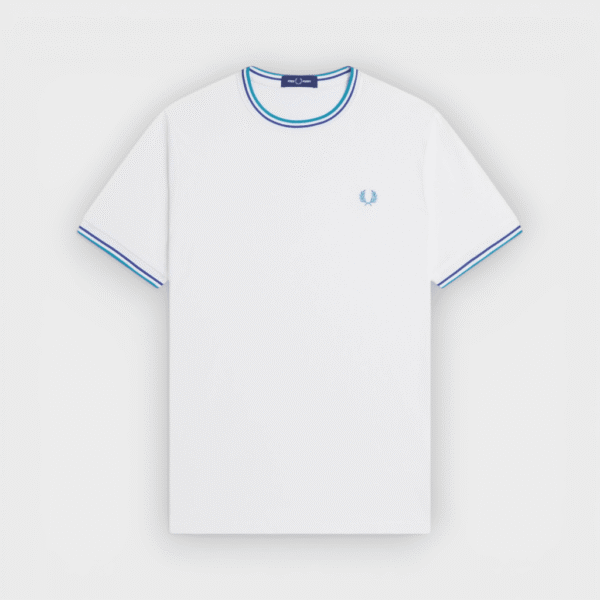 Fred Perry - Camiseta con el ribete con dos franjas blanca nieve