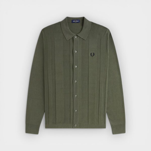 Fred Perry - Camisa de Punto Button Through Knitted Shirt Green