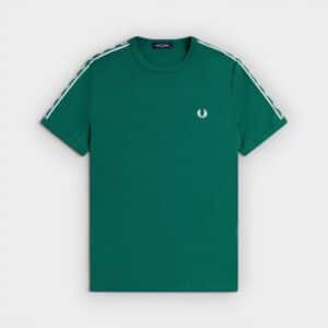 Fred Perry - Camiseta Ringer Contrast Tape Verde Deportivo