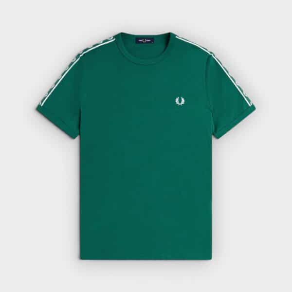 Fred Perry - Camiseta Ringer Contrast Tape Verde Deportivo
