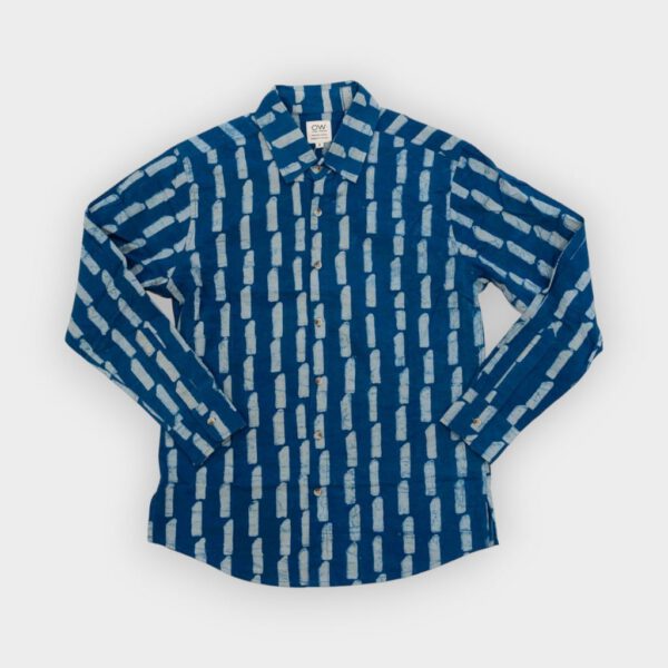 Otherwise - Camisa Obsidian hand printed Ls blue