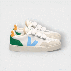 VEJA kids - Zapatillas  V-90 Leather White Aqua Emeraude