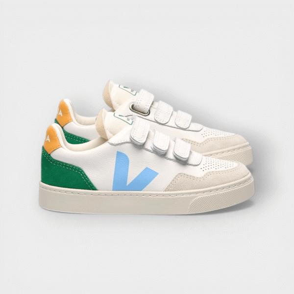 VEJA kids - Zapatillas  V-90 Leather White Aqua Emeraude