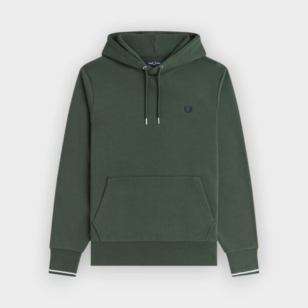 Fred Perry - Sudadera con capucha y ribetes verde pista blanco nieve azul marino
